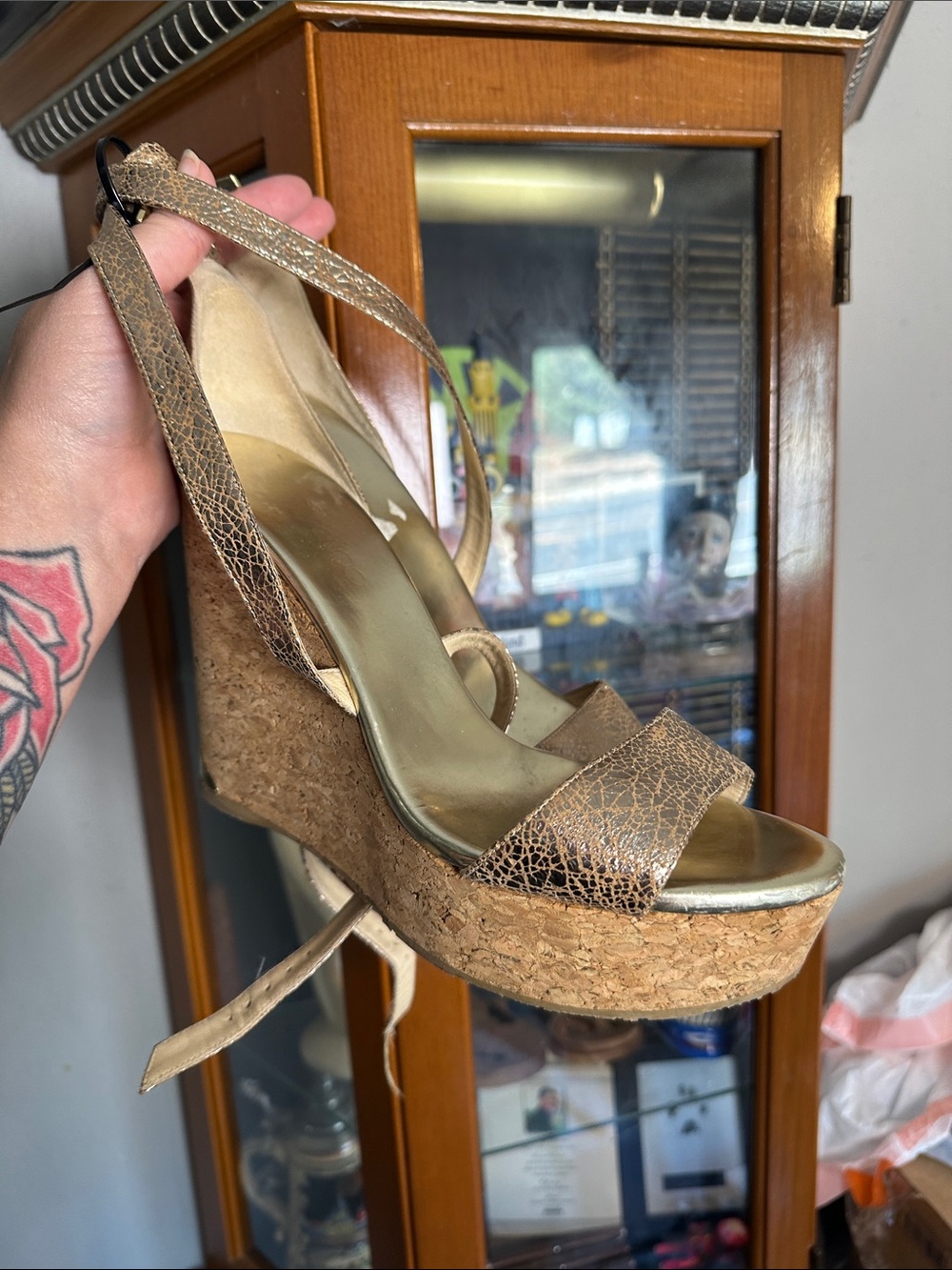 Jimmy Choo Metallic Bronze Cork Wedge Sandals